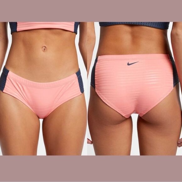 NEW Nike Shine Stripe Hipster Bikini Bottoms Pink Gaze Medium - Picture 1 of 9